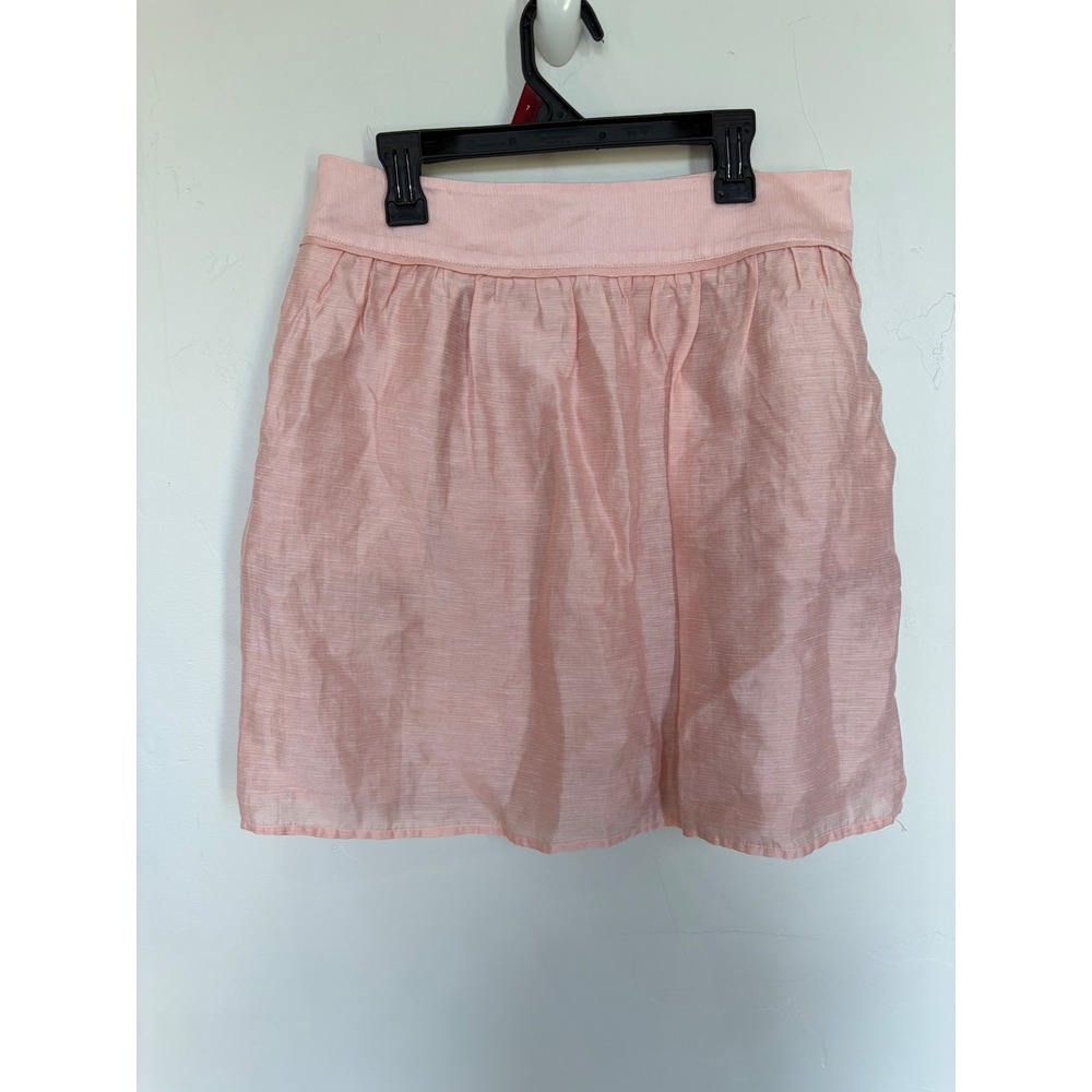 Ann Taylor LOFT Pink Linen Blend Mini Skirt Size 4 Pastel Textured A-Line Pocket